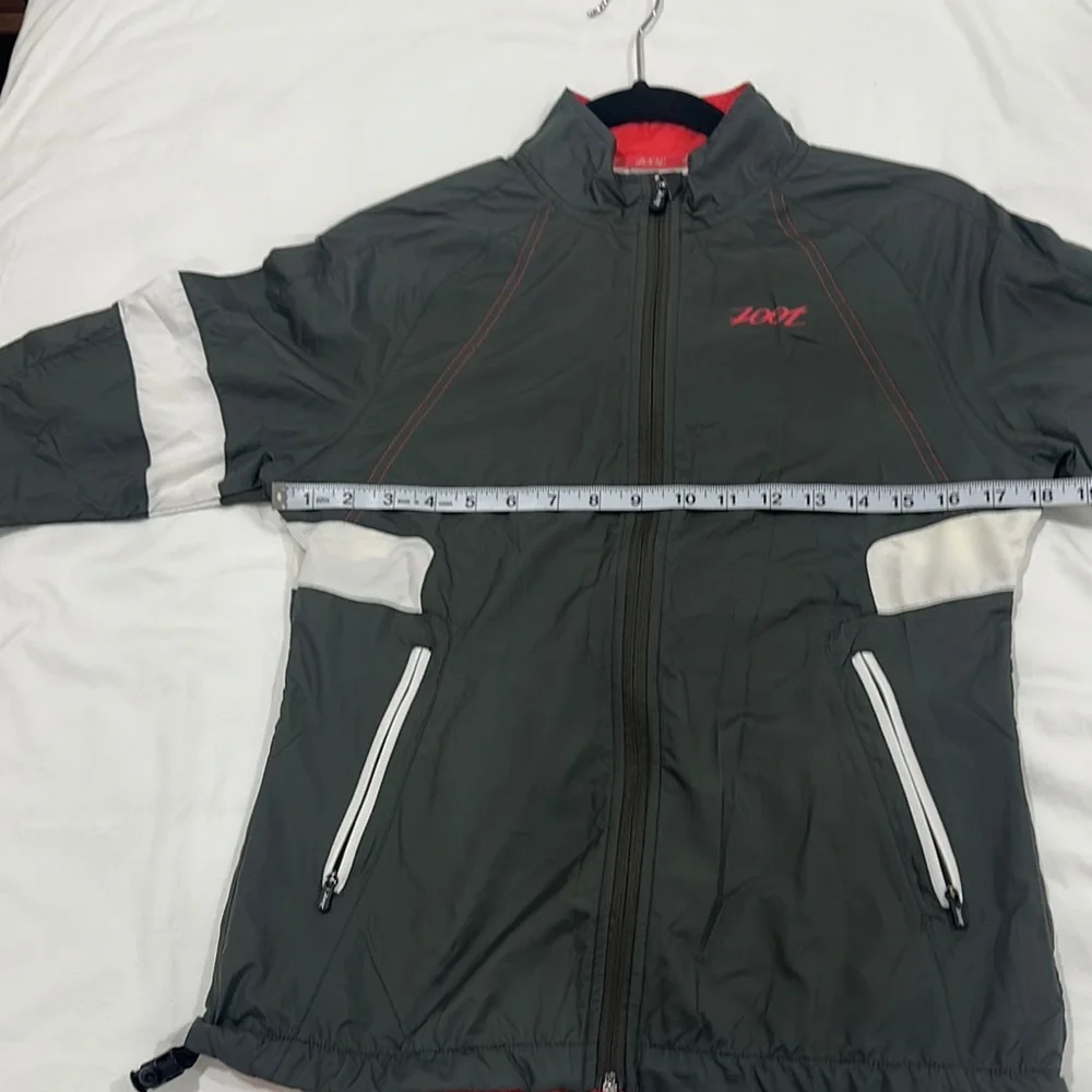 Women’s Dark Grey & White Zip Up Windbreaker Jacket Medium - Picture 6 of 8